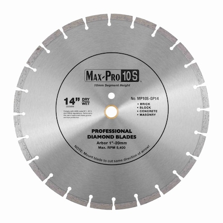 Paragon Diamond Tools 12'' x 125 x 1''20mm MaxPro 10mm Segmented Diamond Blade MP10S-GP12